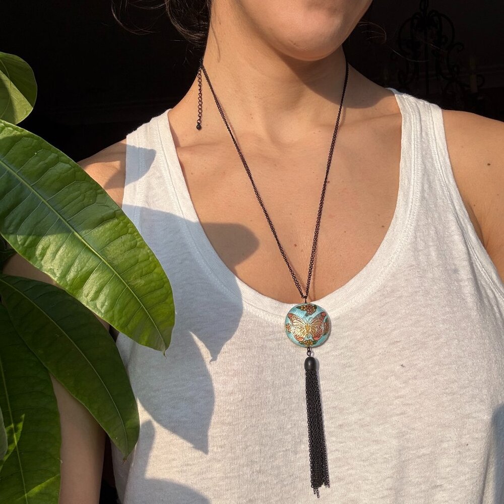 Stunning Vintage-Inspired Chinese Cloisonné Butterfly Necklace